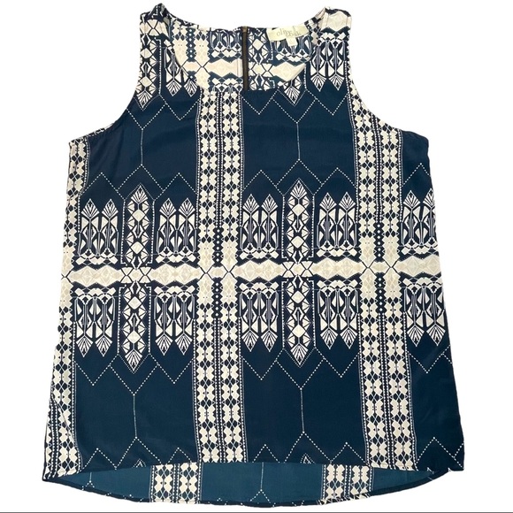 Olive & Oak size large navy & cream top Aztec design scoop neck back zipper EUC - Picture 5 of 14